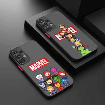 Cartoon Marvel лого телефон случай за Samsung S24 S23 S22 S21 S20 FE S10 S9 плюс Ultra Pro 5G матирано полупрозрачна материя капак