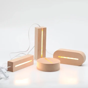 DIY Масивна дървена светеща лампа Държач 3D акрил LED масивна дървена нощна светлина Основа Декорация на стаята Декорация на хола