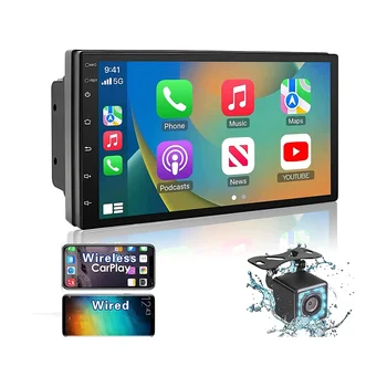 Double Din Car Stereo Carplay Android Auto, 2 + 32G 7 инчов сензорен екран радио, Bluetooth, FM приемник, камера, огледална връзка, GPS