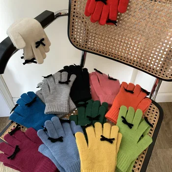 Fashion Bow плетени ръкавици Дамски зимни ръкавици Топли ръкавици за езда Твърди пухкави работни ръкавици Y2k Harajuku Kawaii ръкавици