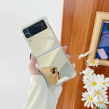 Full View огледало телефон случай за Samsung Galaxy Z Flip 3 5G TPU анти-падане за Galaxy Z Flip 4 удароустойчив телефон обратно капак