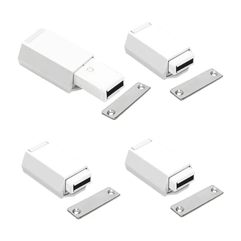 Heavy Duty Push to Open Cabinet Hardware 4PC Magnetic Push Latch & Lock for Door Touch Latches RV Closet Metal White-boom