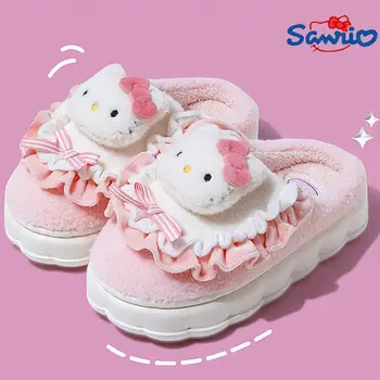 Kawaii Sanrio Hello Kitty памучни чехли Kuromi Cinnamoroll My Melody Аниме Размити домашни обувки Сладък открит чехли момиче подарък