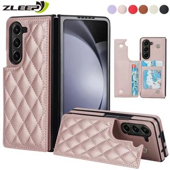 PU кожени телефонни чанти случай за Samsung Galaxy Z Fold 4 3 5G луксозен държач за слот за карти Magentic Slim удароустойчив капак Coque