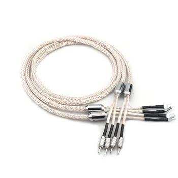 Pair HiFi кабел за високоговорители Micro Space Copper Silver Plated Audio Loudspeaker Wire Banana & Y Spade Plug