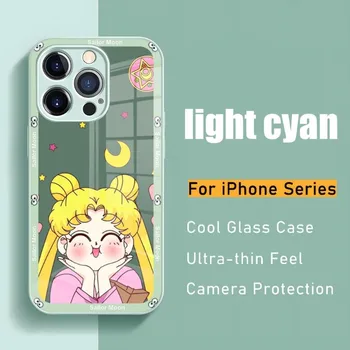 Sailor Moon Girl Калъф за телефон за Iphone 14 13 12 11 Pro Max X XS XR 7 8 Plus 2020 SE метална боя стъклен капак