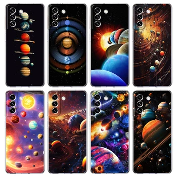 Space Planet Stars Лунен калъф за телефон за Samsung Galaxy S23 S22 S21 S20 Ultra FE S22 S21 S20 S10 S9 Прозрачен мек корпус