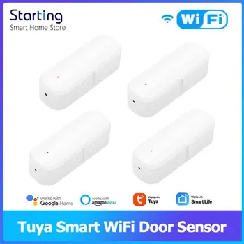 Tuya Smart WiFi сензор за врати Отворена / затворена врата Детектор за домашна аларма Защита на сигурността Интелигентен контрол на живота чрез Alexa Google Home
