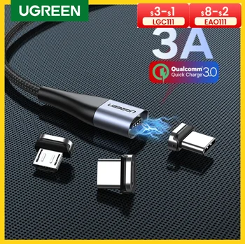UGREEN магнитен USB кабел за зареждане тип C кабел магнитно зарядно устройство за Xiaomi 3A кабел за мобилен телефон