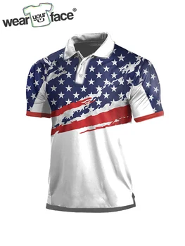 USA Stars Stripe Navigation Button Up Polo Shirt All Over Print Short Sleeve Streetwear Sports Golf Top Casual Men Clothing