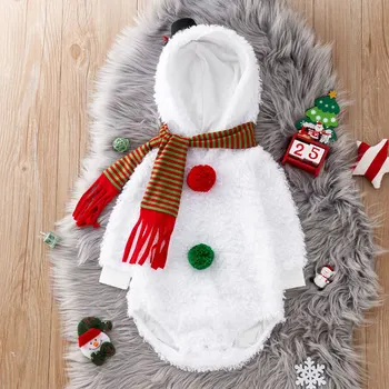 Umorden Бебе Коледа облекло снежен човек костюм гащеризон качулка качулка руно зима 6-12M 12-24M дълъг ръкав