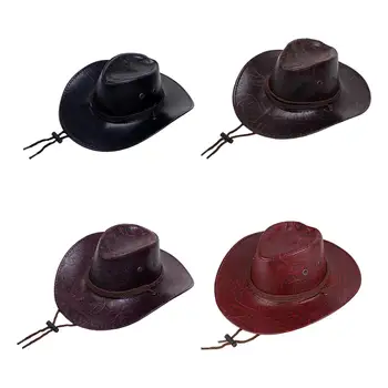 Western Cowboy Hat Fashion Outdoor Sun Hat with Adjustable Chin Strap Jazz Hats for Women Men Stage Performance Festival Cosplay