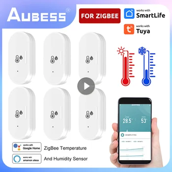 Zigbee 3.0 Tuya Сензор за влажност на температурата Интелигентен домашен термометър Хигрометър детектор с Alexa Google Smart Life аксесоари