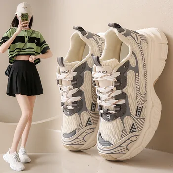 Дамски летни нови буци платформа маратонки дантела нагоре ежедневни обувки двойки мода дебело дъно ходене обувки платформа маратонки