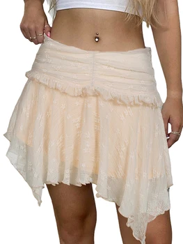 Дамски летни флорални мрежести пола случайни еластични неправилни мини пола за плажове Club Streetwear естетически дрехи