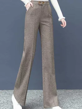 Дамски панталони 2023 Пролет Есен Нови твърди прави панталони за крака Темперамент Офис Дама Панталони с дължина до глезена Корейски Популярни дрехи
