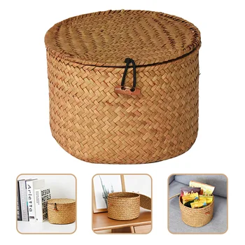 Декоративни кошници Многофункционални кошчета за домашни организатори Малка тъкана кошница с капак
