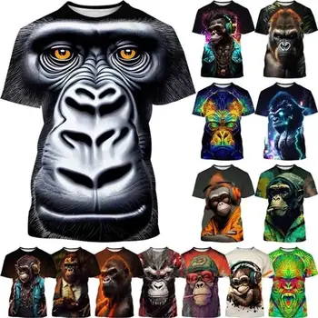 Дива горила аниме тениска за мъже Готини дизайни 3D зоологическа маймуна отпечатани Нови y2k върхове Улично облекло Tee ризи Дамско облекло тениска