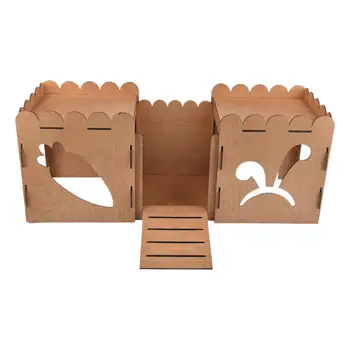 Дървен заек замък скривалище малки животни домашни любимци къща легло подслон със стълба