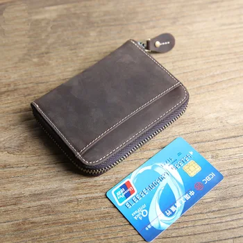 Естествена кожа портфейл за мъже реколта луд кон кожа мъжки малък цип кратко чантата джоб с притежателя на карта монета джоб