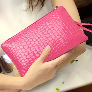 Жените чантата цип затваряне преносим изкуствена кожа плътен цвят телефон чанта за работа