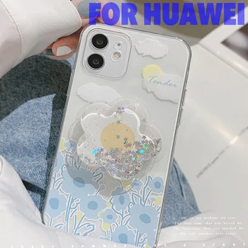 За Huawei Прозрачен калъф за телефон с цветя Shakeproof висока защита Anti-Knock Soft TPU Shell с държач Back Cover Mate Nova