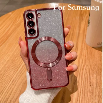 За Samsung Galaxy S23 Ultra Case S22 S21 FE Plus чанта Луксозно покритие силикагел пръстен телефон заден капак лилаво женственост червено
