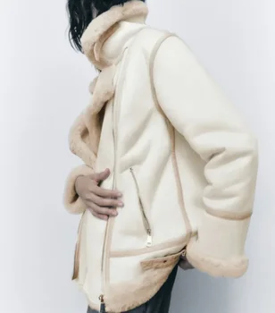 Зимни жени агнешка вълна дрехи женски цип топло дебел бизнес работа износване яке случайни горещо момиче палто