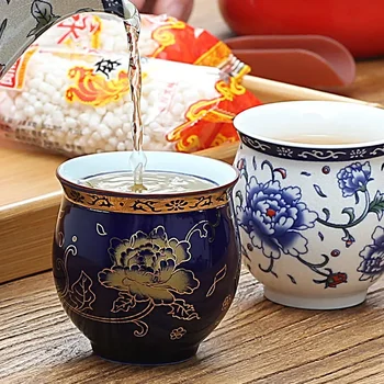 Керамични двуслойни топлоизолация чай чаша творчески синьо и бяло порцелан чаена чаша офис ретро кунг-фу вода чаша за пиене