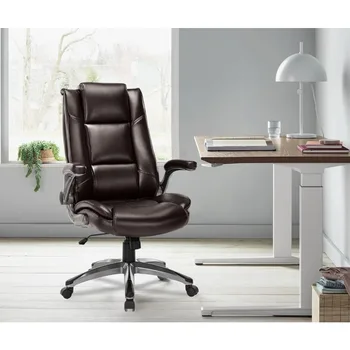 Кожен изпълнителен офис стол с подплатени флип-нагоре ръце, регулируемо заключване на наклона, въртящи се подвижни ергономични столове за работа за възрастни