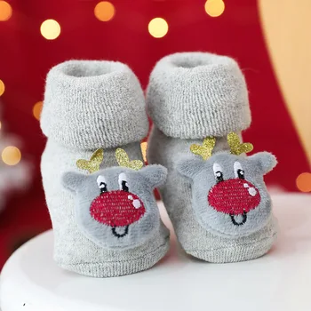 Коледни бебешки чорапи Зимни дебели антихлъзгащи се карикатури Санта Елк плетени бебешки чорапи за малки деца Новородени зимни топли хавлиени чорапи