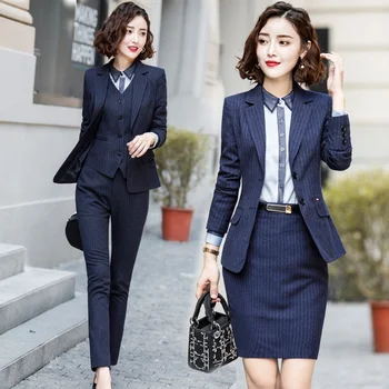 Корейски есен официални дами високо качество нетактичност жени бизнес костюми с комплекти работно облекло офис униформа панталони яке две части