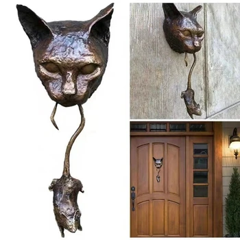 Котка и мишка стенни завеси котка врата чукче скулптура кафяв гласове предна врата декор ръчно изработени трайни лесно инсталиране лесен за използване