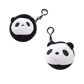 Кръгла плюшена панда монета чанта голям капацитет животински карикатура пари чанта червило чанта карта съхранение чанта мини слушалка чанта на открито
