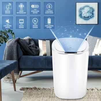 Кухня баня автоматичен сензор боклук кошче бял интелигентен боклук хол водоустойчив електрически боклук може 12L капацитет