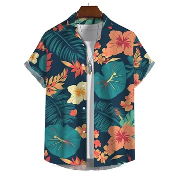 Лято Хавайски плаж Мъжка риза Флорални принт върхове Къси ръкави ежедневни ризи Морска ваканция Бързосъхнещи широки дрехи