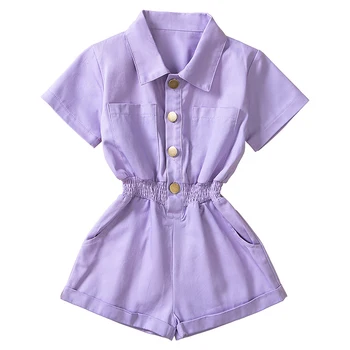 Лято бебе момиче дрехи корейски случайни мода твърди къс ръкав памук гащеризони малко дете гащеризон бутик детски дрехи BC2186