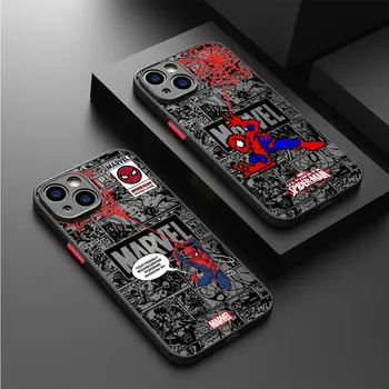 Матиран удароустойчив калъф за iPhone 11 Pro 13 14 Plus 7 8 Plus 12 Mini XS Max XR X 15 Pro Max Marvel Spiderman силиконов капак