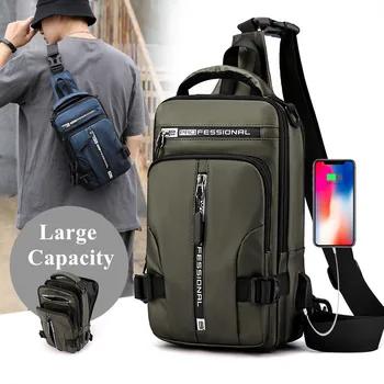 Многофункционален найлон гърдите чанта мъже водоустойчив мъже Crossbody чанта против кражба пътуване чанта мъжки USB зареждане гърдите чанта пакет раница