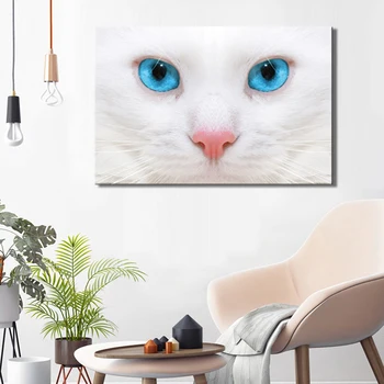 Модерни плакати и принтове Стенно изкуство Рисуване на платно Декорация на стена Лицето на котката и сапфирени очи Снимки за хол