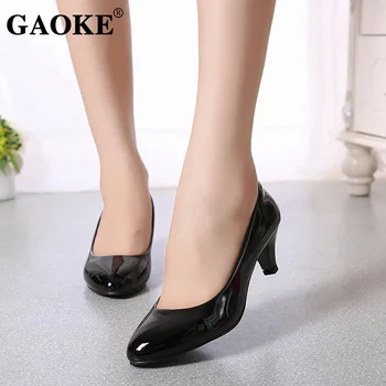 Нови дамски обувки на токчета елегантни средни високи токчета дами заострени пръсти модни помпи за жена офис черно бяло червено
