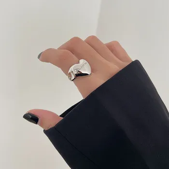 Нови модерни сребърни цветни пръстени за жени аксесоари Елегантен прост гладък LOVE сърце пръстени парти бижута рожден ден