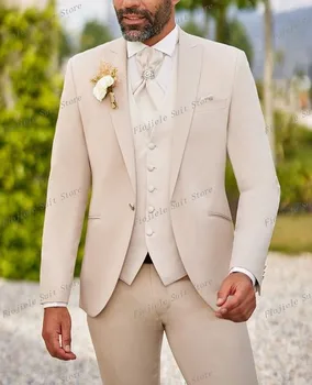 Нови мъже Бизнес костюми младоженец Groomsman сватбено тържество 3-парче комплект официални поводи Смокинг яке жилетка панталони F22