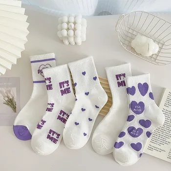 Ново лилаво сърце Дамски чорапи Модни дишащи спортни памучни чорапи за дами момичета Корея Калцетини