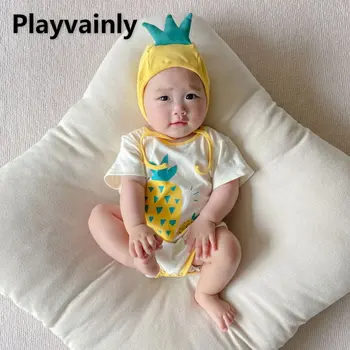 Ново лято бебе момиче гащеризон ананас форма кръг врата памук къси ръкави гащеризон + шапка деца 1бр дрехи E3658