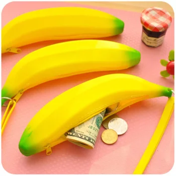 Новост Смешни силиконови преносими жълти бананови монети портмонета многофункционални молив случай чанта чанта портфейл ключ чанта торбичка
