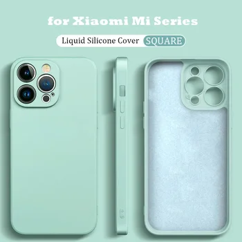 Оригинален течен силиконов удароустойчив калъф за Xiaomi Mi 14 13 13T 12 12T 11T 10T 10 11 Lite Pro квадратен пух броня мек капак
