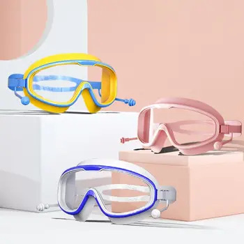 Очила за плуване с голяма рамка с тапи за уши Широк изглед Очила за плуване Прозрачни аксесоари за плуване против мъгла Плуване Начинаещ