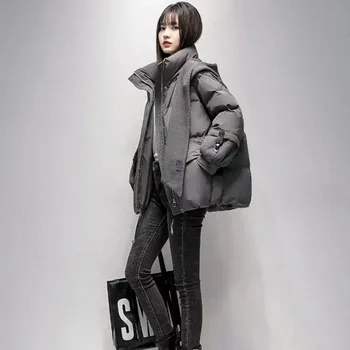 Памучно яке за жени през 2023 г. Зимно облекло Нов къс стил надолу памучна удебелена качулка Модерен и удобен дизайн