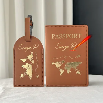 Персонализирана двойка притежател на паспорт сладък карта паспорт случай с багаж Tags Travel Wallet Организатор Аксесоари за пътуване